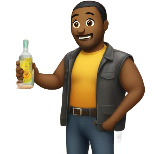 Guy buying a bottle of tequila from a hot dog stand emoji