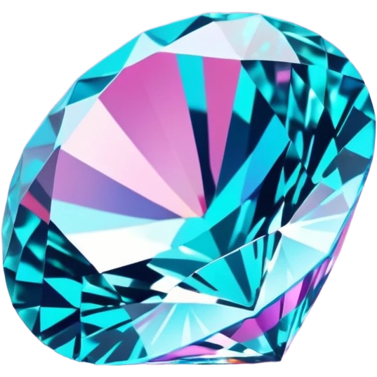 Colorshifting turquoise to blue to pink sparkling realistic still life 4D rendering diamond emoji
