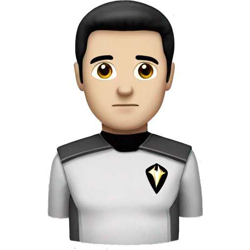 white male with white face and black hair and brown eye wearing starfeelt uniform from star trek emoji