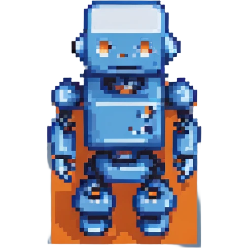 pixel art robot, boxy design, blue and gray emoji