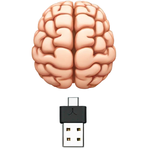 USB cable connected to human brain emoji