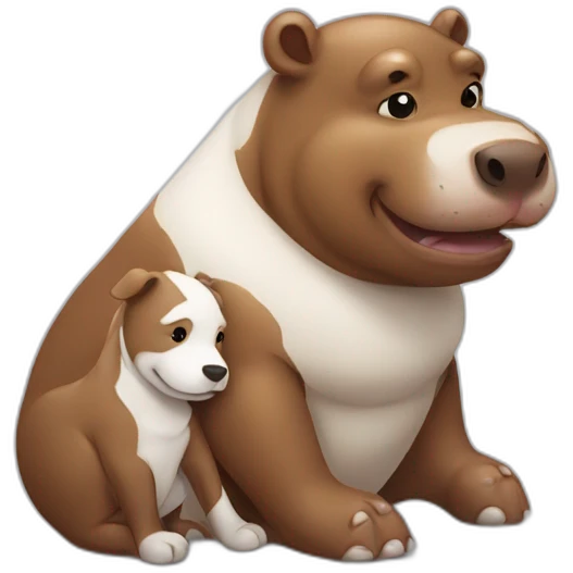 Brown Hippopotamus and White dog hugging  emoji