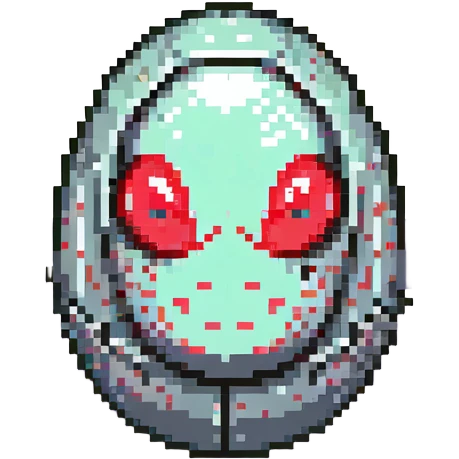 a strange large transparent alien egg, floating inside with a visible creature inside, embryo, embryonic, fetal shape, primordial, 3 glowing red eyes, illuminated from above emoji