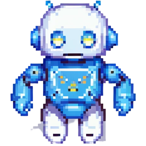 Astro Bot from PlayStation, cute robot with blue and white body, jumping, pixel art style emoji