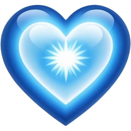 Small white blue heart radiating white light surrounded by a big blue cosmic heart emoji