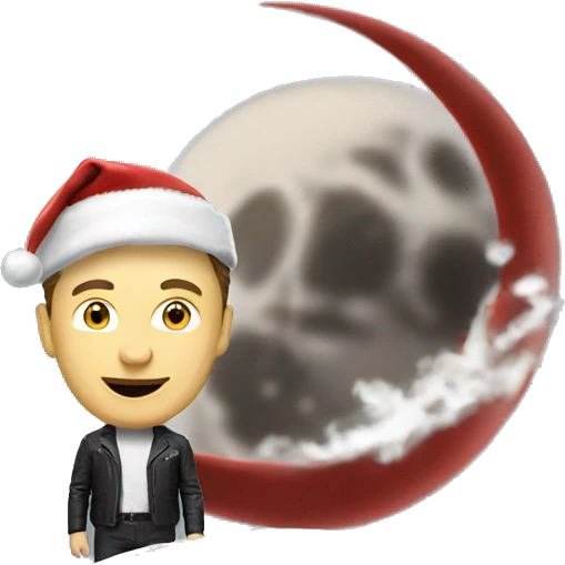 elon musk on the moon with santa emoji