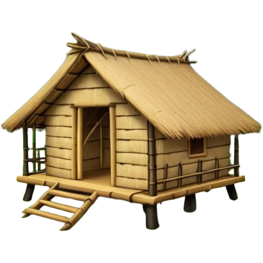 bamboo hut with volcano in the back side emoji