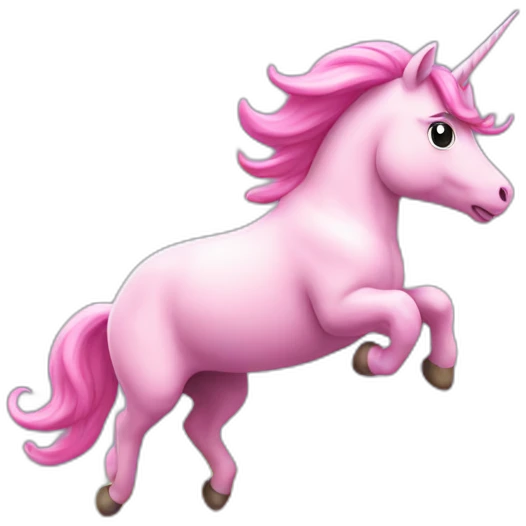 pink unicorn jumps on a rainbow emoji