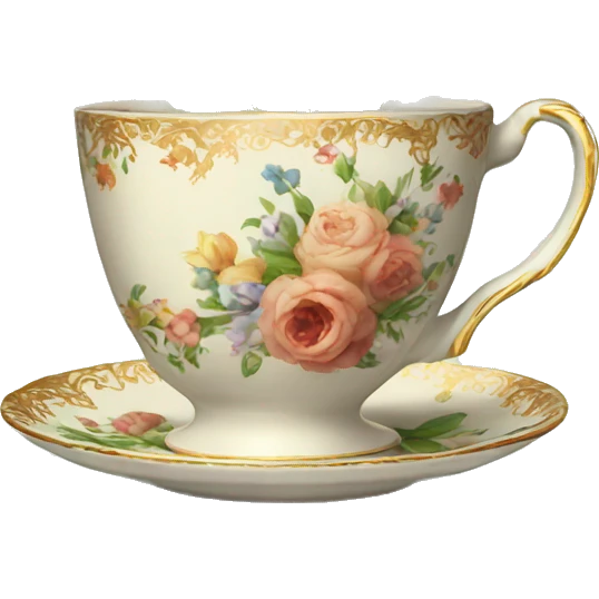 Tea in a vintage cup with flowers emoji