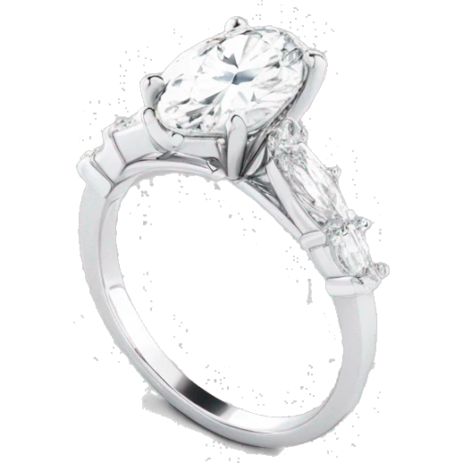 Oval center engagement ring with Marquise band in a white gold setting emoji