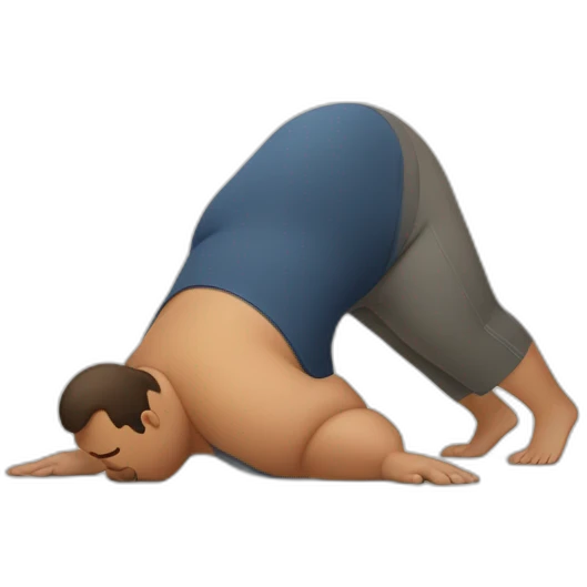 Obese man downward dog emoji