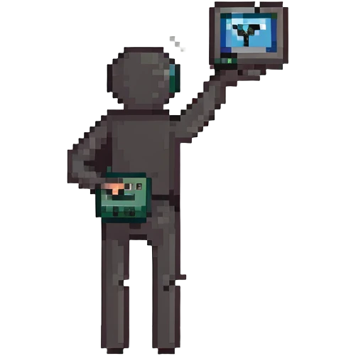 Stick figure throwing a tiny computer emoji