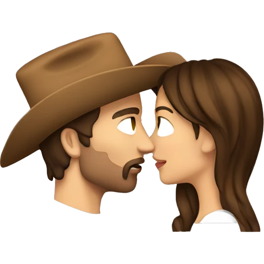Cowboy with brown hair kissing cowgirl with brown hair emoji