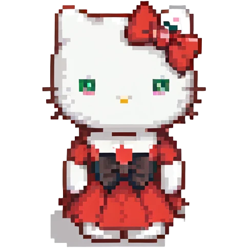 Hello Kitty sitting pose red dress classic look minimal details pixel art with a subtle bow variation emoji
