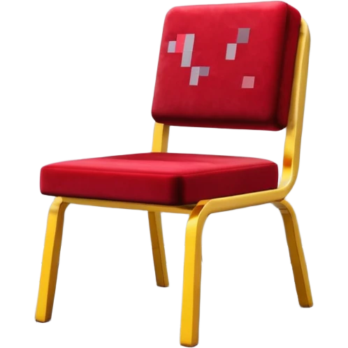 3D render of Clipping Chair, digital glitch art aesthetic, data corruption visual, red velvet chair half-stuck inside a grey wall, pixelated distortion, emoji style, isolated on white background --v 6.0. emoji