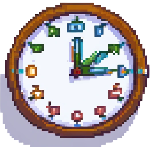 A clock icon in pixel art style emoji