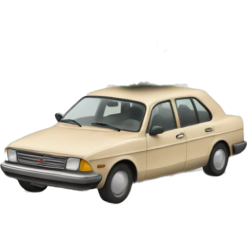 Beige nostalgic car with christmas tree laying on the roof emoji