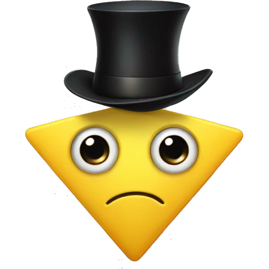 Yellow triangle with one big eye and a black top hat emoji