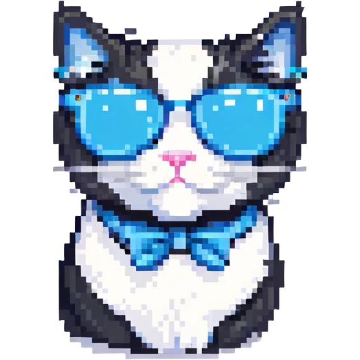 black and white cat wearing blue sunglasses emoji