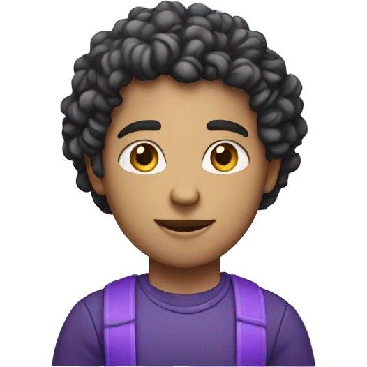 a person using a notebook. that he is light skinned and that he is a young man who has curls and wears clothes with purple tones. emoji
