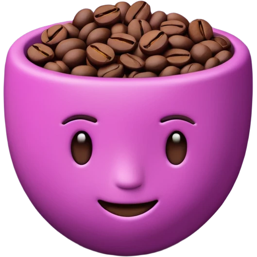 Create 3D minimalist emoji in the style of Coffee Lover — a coffee shop and roastery brand.
Style: cozy, warm.
Colors — purple-pink range.
🫘 coffee beans emoji