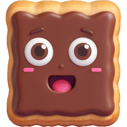 Rectangular chocolate mini pastry, slightly tilted, squished chocolate, crazy wide eyes, open mouth, text above: "ПАСТИЧКА", chibi style, Twitch emoji style, transparent background, colorful emoji