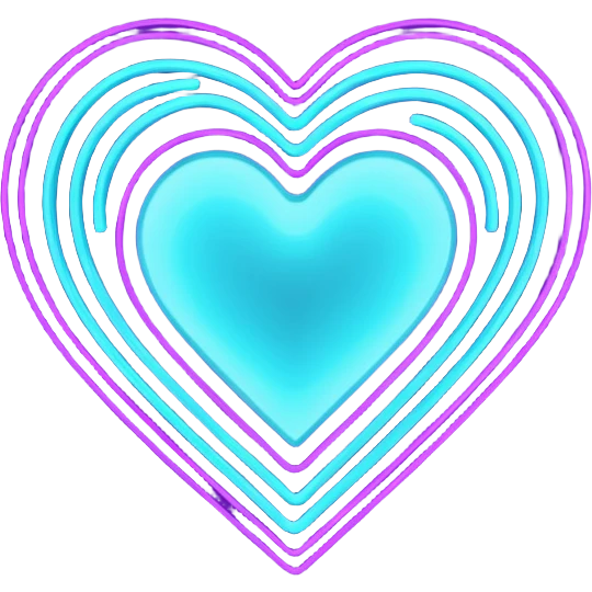 futuristic minimalistic glowing heart made of purple (#8B5CF6) and cyan (#00E0FF) neon lines, dark background, digital tech aesthetic, no face, 1:1 aspect ratio emoji
