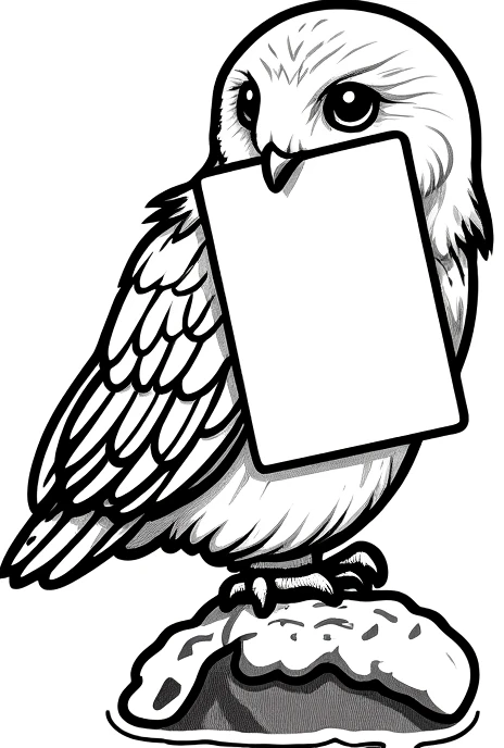 Redraw the owl holding a letter from the reference image in Omnigen V2 style with no outlines, clear shadows and highlights. Fully preserve the appearance, pose, and details of the original drawing. Transparent background. emoji
