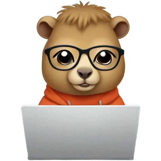 Nerdy cute capybara with glasses wearing a hoodie and coding on a laptop  emoji