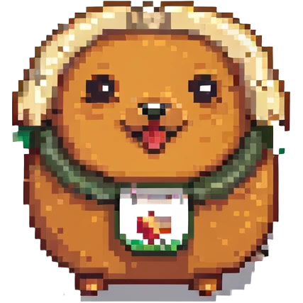 pixel art of a chipa with a sausage poking out, cheeky and lighthearted emoji