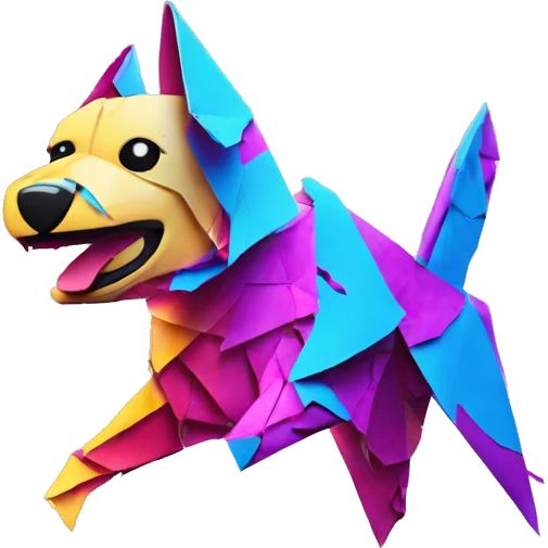 Ripped torn up neon origami dog falling to pieces emoji