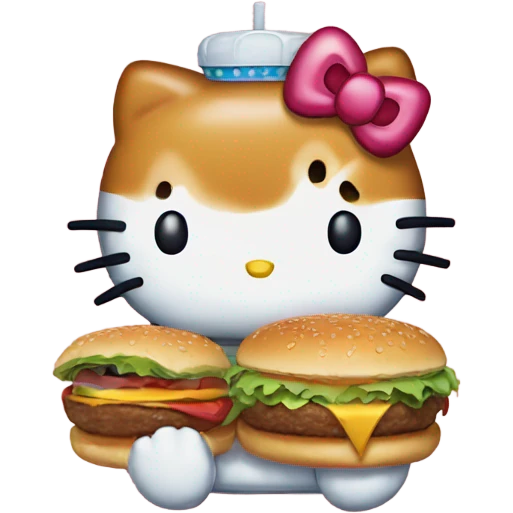 hello kitty eating burger emoji