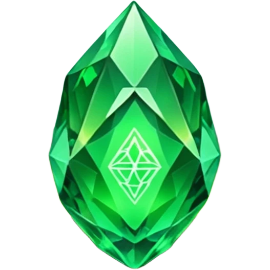 green crystal with runes in forest and flowers emoji