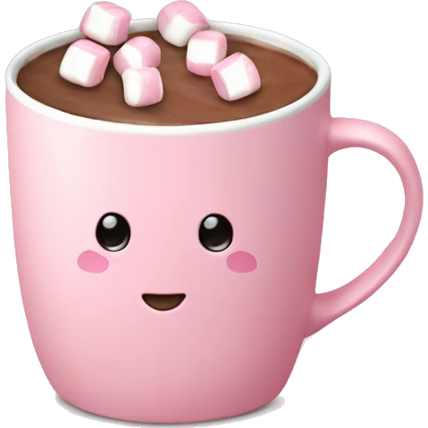 Light pink mug with hot chocolate and marshmallows on top  emoji