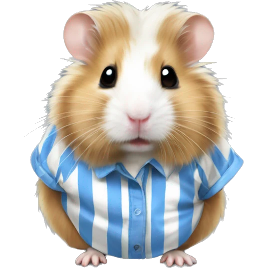 Blonde long haired Syrian hamster with a white and blue striped dirty shirt emoji