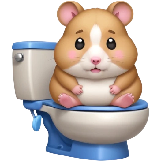 Cute chubby cartoon-style hamster sitting on toilet pooping looking guilty emoji