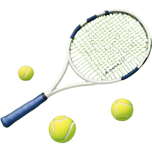 A tennis racket resting on the green grass of a tennis court, with a tennis ball placed nearby and the net stretching across the court. The background captures the fresh, open atmosphere of a traditional grass court, emphasizing the elegance and precision of the sport. emoji