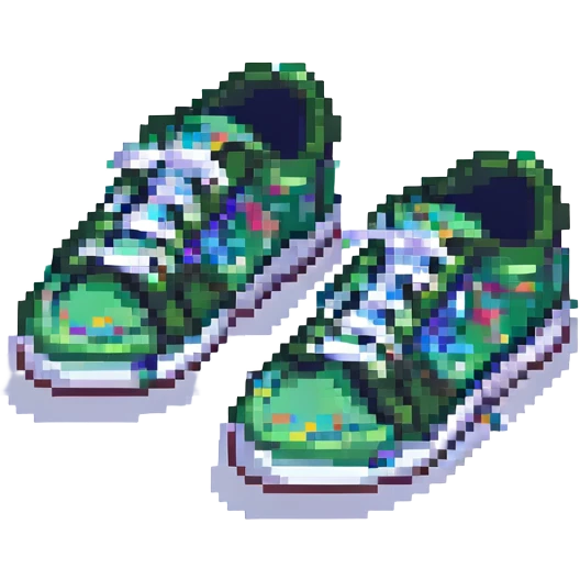 Change the sneakers to green color, keep pixel art style and transparent background. emoji
