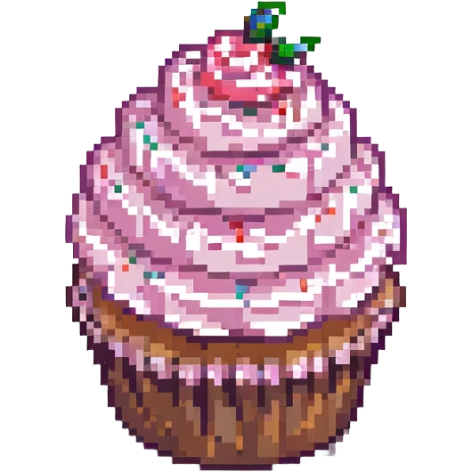 pixel art cupcake with pink frosting and sprinkles emoji
