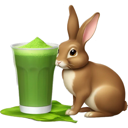 Flemish giant brown bunny drinking matcha emoji
