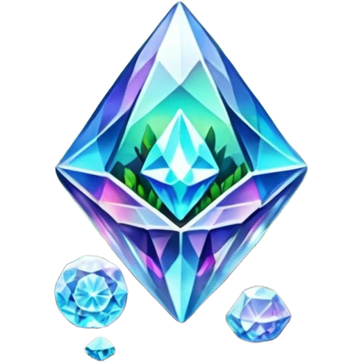 crystals diamonds with runes in forest and flowers emoji