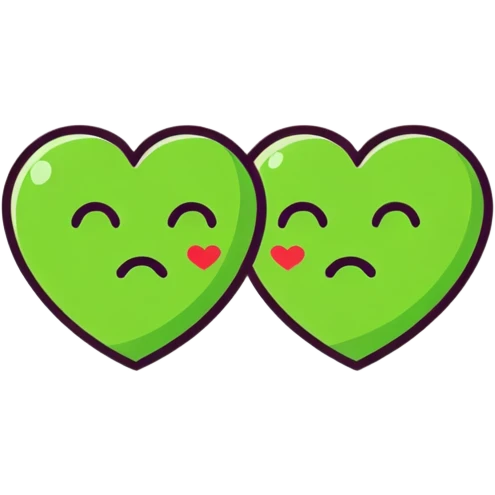 Green heart emoji winking and kissing to a red heart emoji