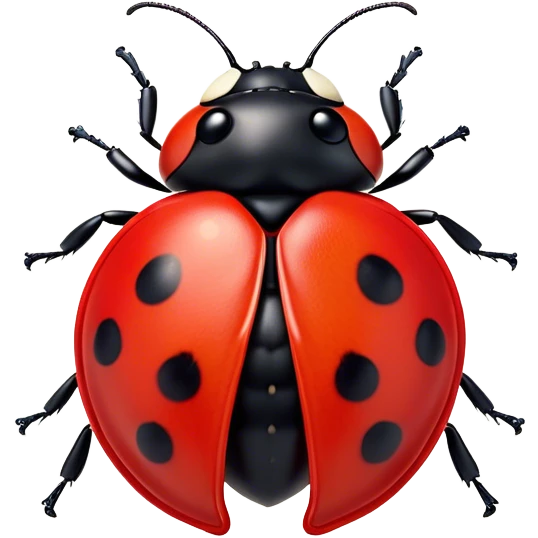 Beautiful and Majestic Ladybug Portrait Emoji, Head and body rendered in serene repose with a gentle, content smile, showcasing a tiny, perfectly rounded red shell with softly defined black spots and eyes gently closed in tranquil repose, Simplified yet exquisitely endearing features, highly detailed, glowing with a soft, drowsy red light, high shine, relaxed and utterly noble, stylized with an air of timeless garden beauty, soft glowing outline, capturing the essence of a beautiful and majestic ladybug that embodies the delicate charm of nature! emoji