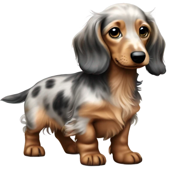 light Merle long haired Dachshund puppy full body emoji