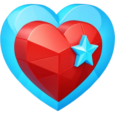 A blocky geometric red 3D heart with a glowing blue star inside emoji