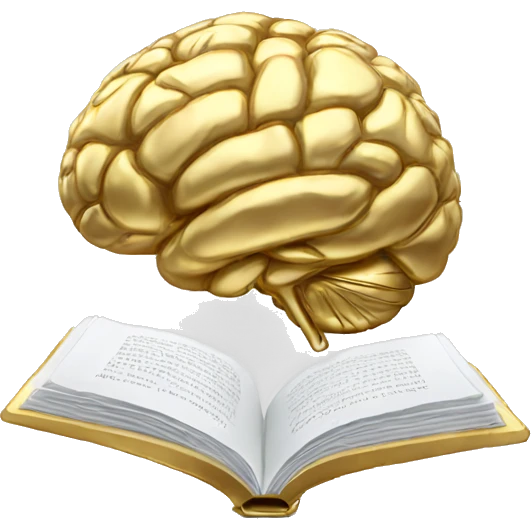 Gold brain reading a white book emoji