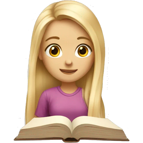 cute blonde girl with long hair studying  emoji