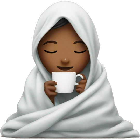 girl inside a blanket sipping coffee eyes closed emoji