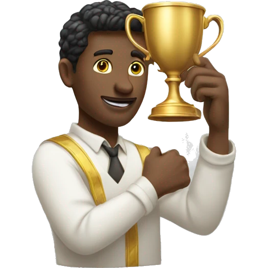 Man rising a golden cup in his hands emoji