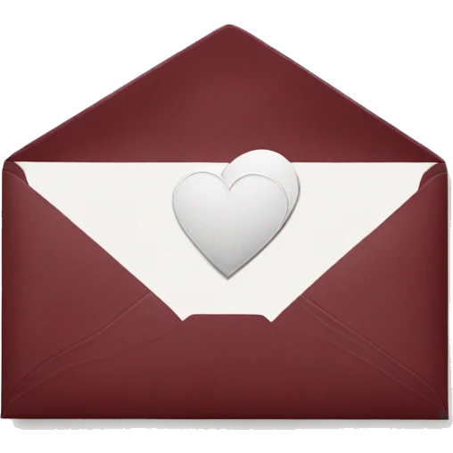 burgundy envelope with white heart stamp emoji